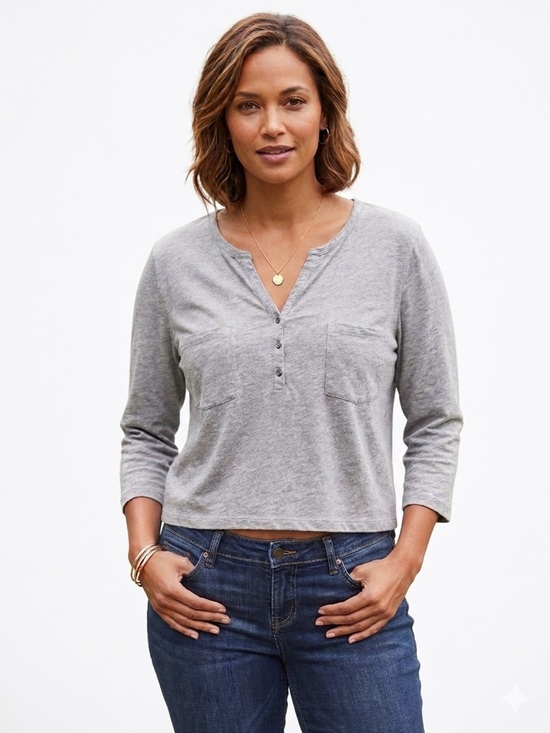 Boden Tops - Boden Heather grey Henley top 3/4 sleeves cotton Sz 18